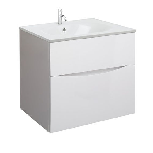 Crosswater Glide II Vanity Unit With White Cast Basin (600mm, White Gloss, 1TH).