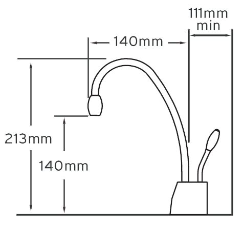 Steaming Hot & Cold Filtered Kitchen Tap (Chrome). technical image