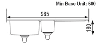 1.5 bowl granite onyx finish kitchen sink. Reversable. technical image