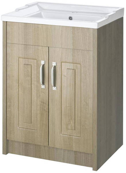 Example image of Old London York 600mm Vanity, 500mm WC Unit & Mirror Cabinet Pack (Oak).