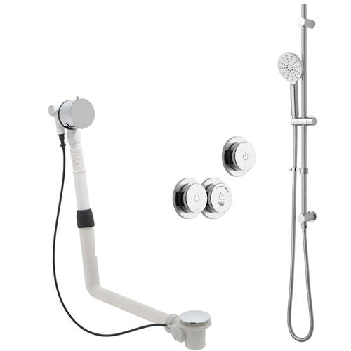 Larger image of Vado Sensori SmartDial Thermostatic Shower, Slide Rail, Bath Filler & Remote.