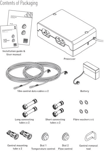 Technical image of Vado Sensori SmartDial Thermostatic Shower, Slide Rail, Bath Filler & Remote.