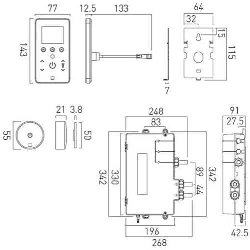 Technical image of Vado Sensori SmartTouch Shower, Remote & Slide Rail Kit (Pumped, 1 Outlet).