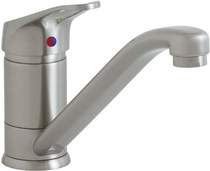 Click for Astracast Single Lever Finesse monoblock kitchen tap in brushed steel.