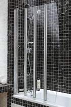 Click for Coram Screens Silver frameless folding bath screen with 4 panels.