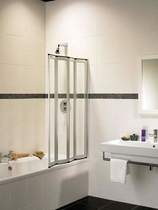 Click for Image Coral silver folding bath screen with 4 folds.