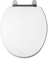 Click for daVinci White gloss modern toilet seat with chrome hinges.