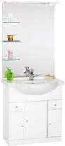 Click for daVinci 750mm Contour Vanity Unit with ceramic basin, mirror and shelves.