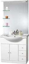 Click for daVinci 850mm Contour Vanity Unit with ceramic basin, mirror and shelves.