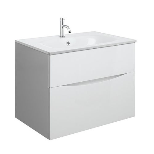 Crosswater Glide II Vanity Unit With White Cast Basin (700mm, White Gloss, 1TH).