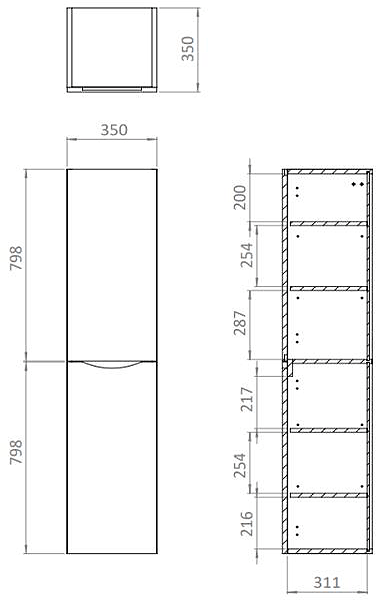 Technical image of Crosswater Glide II Wall Hung Tower Unit (1600x350, Windsor Oak).