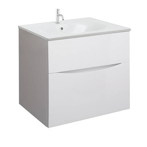 Larger image of Crosswater Glide II Vanity Unit With White Cast Basin (600mm, White Gloss, 1TH).