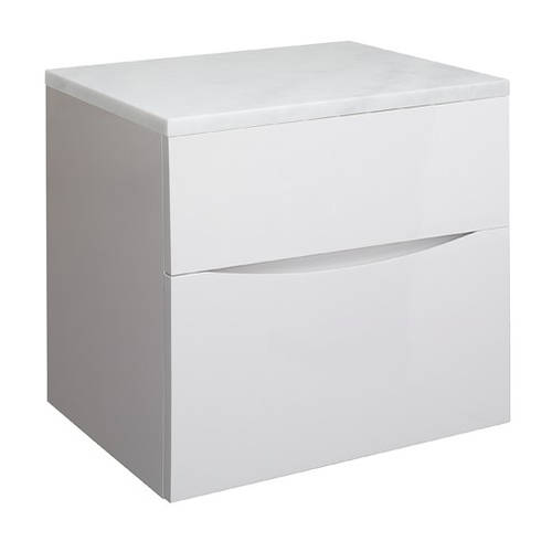 Larger image of Crosswater Glide II Vanity Unit With Marble Worktop (600mm, White Gloss).