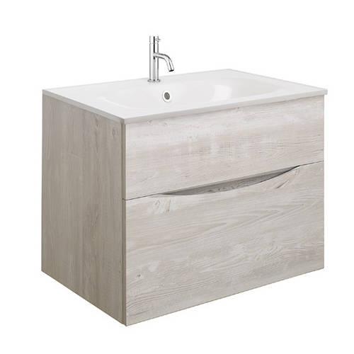 Larger image of Crosswater Glide II Vanity Unit With White Cast Basin (700mm, Nordic Oak, 1TH).
