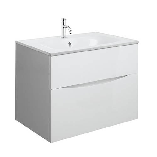 Larger image of Crosswater Glide II Vanity Unit With White Cast Basin (700mm, White Gloss, 1TH).