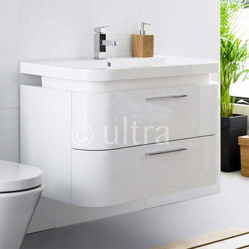 Larger image of Ultra Bias Wall Mounted Vanity Unit With Curved Corners (White).