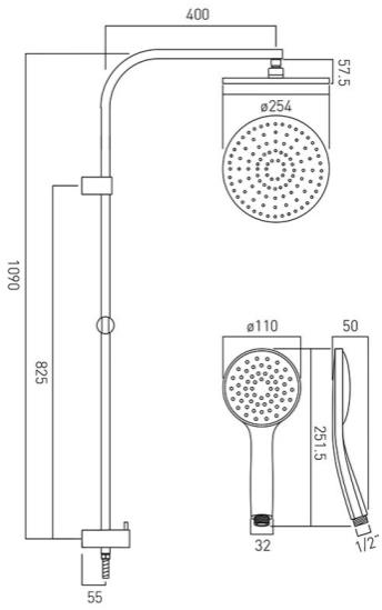 Technical image of Vado Sensori SmartTouch Shower With Remote & Rigid Riser (1 Outlet).