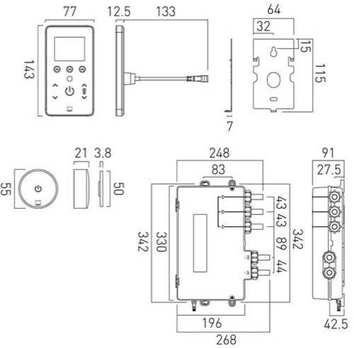 Technical image of Vado Sensori SmartTouch Shower, Remote, Square Head & Slide Rail  (2-Way).