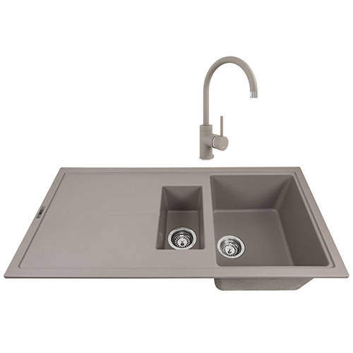 1810 Kitchen Sink & Tap Pack, 1.5 Bowl (1000x500, Concrete).
