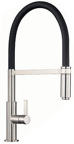 1810 Spirale Single Lever Rinser Kitchen Tap (Brushed Steel & Black).