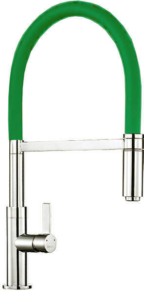 1810 Spirale Single Lever Rinser Kitchen Tap (Brushed Steel & Green).