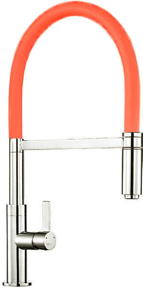 1810 Spirale Single Lever Rinser Kitchen Tap (Brushed Steel & Orange).