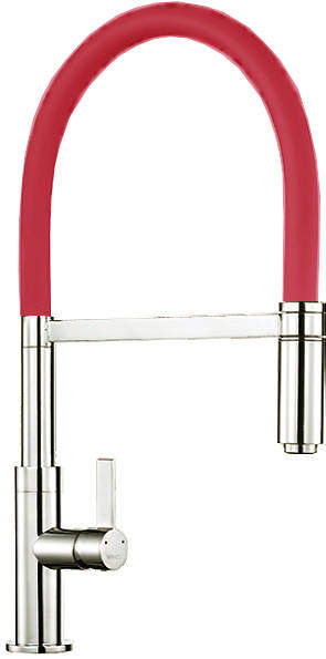 1810 Spirale Single Lever Rinser Kitchen Tap (Brushed Steel & Red).