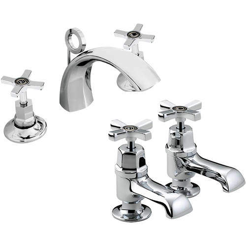 Bristan Art Deco 3 Hole Basin & Bath Taps Pack With Ceramic Disc Valves.