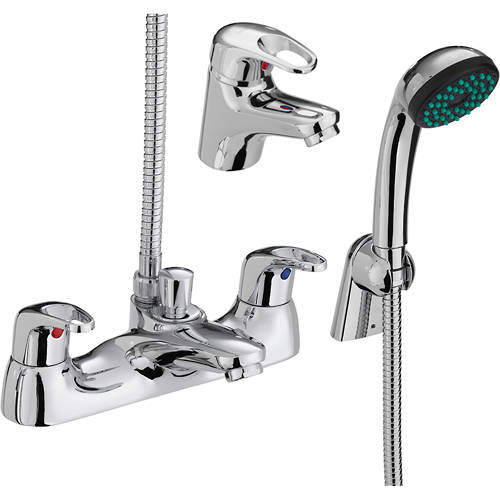 Bristan Cadet Basin & Bath Shower Mixer Tap Pack With Kit (Chrome).