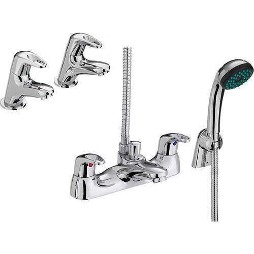 Bristan Cadet Basin Taps & Bath Shower Mixer Tap Pack With Kit (Chrome).