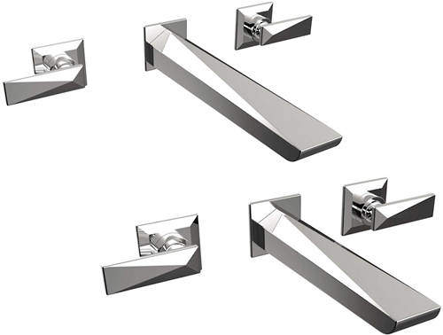 Bristan Ebony 3 Hole Wall Mounted Basin & Bath Filler Taps Pack (Chrome).