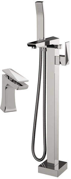 Bristan Ebony Mono Basin & Floor Standing Bath Shower Mixer Tap (Chrome).
