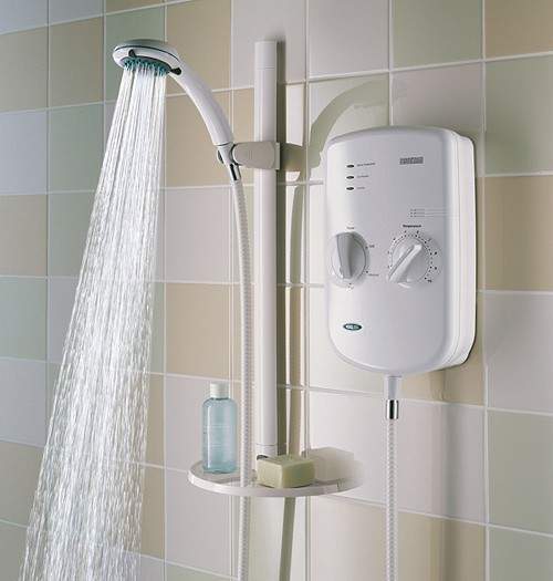 Bristan Electric Showers 9.5Kw Evo Electric Shower With Riser Rail Kit In White.