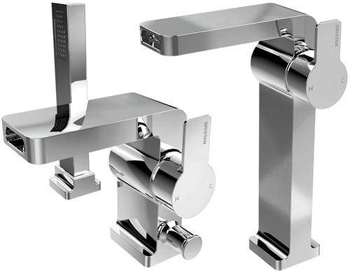 Bristan Exodus Waterfall Tall Basin & 2 Hole Bath Shower Mixer Tap Pack.