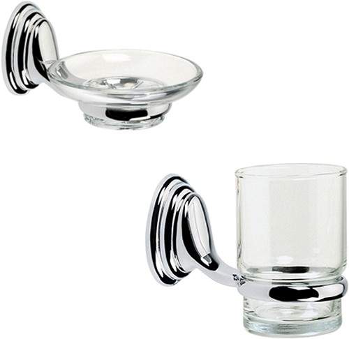 Bristan Java Glass Soap Dish & Tumbler Set With Holders (Chrome).