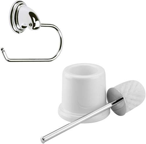 Bristan Java Toilet Brush & Toilet Roll Holder Set (Chrome & White).