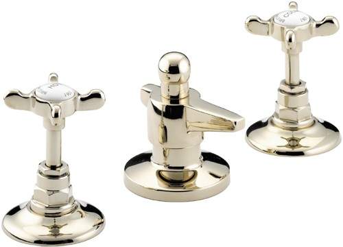 Bristan 1901 Three Hole Bidet Mixer Tap & Pop Up Waste, Gold Plated.