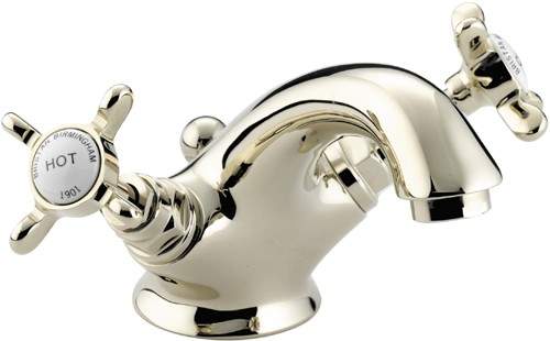 Bristan 1901 Basin Mixer Tap & Pop Up Waste, Gold Plated. NBASGCD