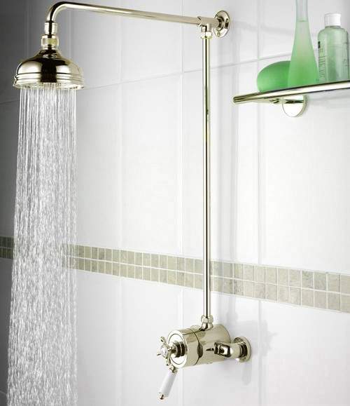 Bristan 1901 Traditional Thermostatic Shower Valve And Rigid Riser, Gold.