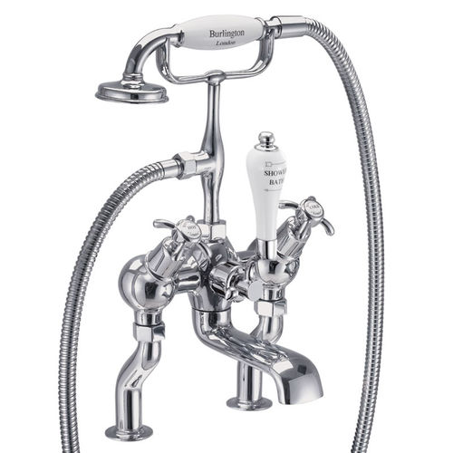 Burlington Anglesey Bath Shower Mixer Tap With Kit (Chrome & White).