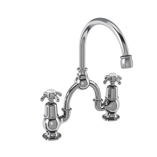 Burlington Anglesey 2 Hole Arch Basin Mixer Tap (Chrome & White, 200mm).