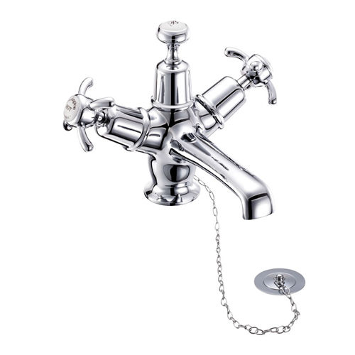 Burlington Anglesey Basin Tap With Plug & Chain Waste (Chrome & White).