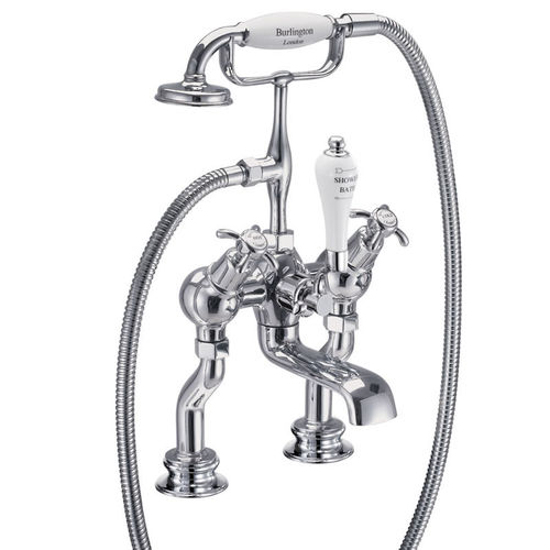 Burlington Anglesey Bath Shower Mixer Tap With Kit (Chrome & White).