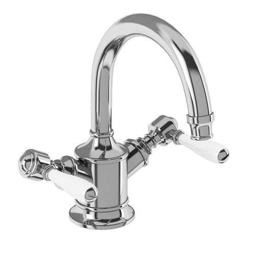 Burlington Arcade Basin Mixer Tap With Lever Handles (Chrome & White).