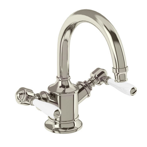 Burlington Arcade Basin Mixer Tap With Lever Handles (Nickel & White).