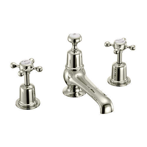 Burlington Claremont 3 Hole Basin Tap With Pop Up Waste (Nickel & White).