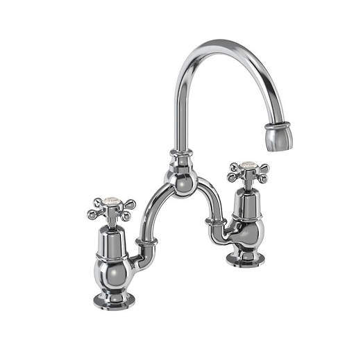 Burlington Claremont 2 Hole Arch Basin Mixer Tap (Chrome & Medici, 200mm).