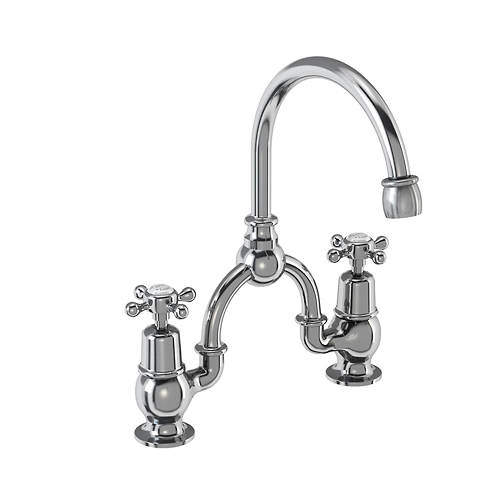 Burlington Claremont 2 Hole Arch Basin Mixer Tap (Chrome & White, 230mm).