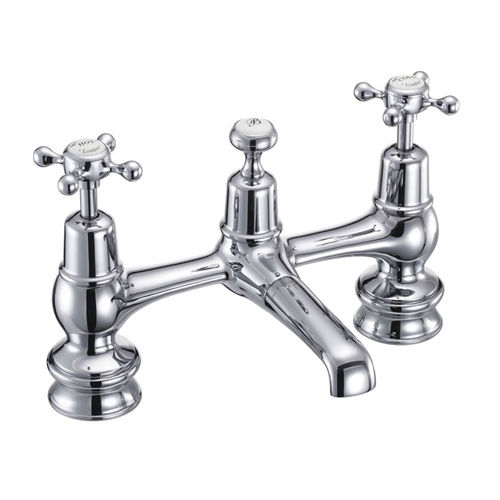 Burlington Claremont 2 Hole Basin Mixer Tap With Waste (Chrome & White).