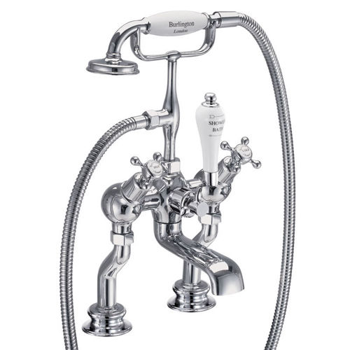 Burlington Claremont Bath Shower Mixer Tap With Kit (Chrome & White).